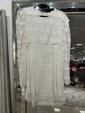 LOVE SHACK FANCY White Lace Long-Sleeve Mini Dress